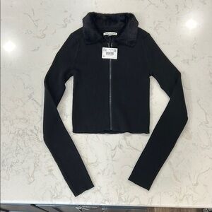 American Eagle Outfitters Black Faux Fur Collar Zip Up